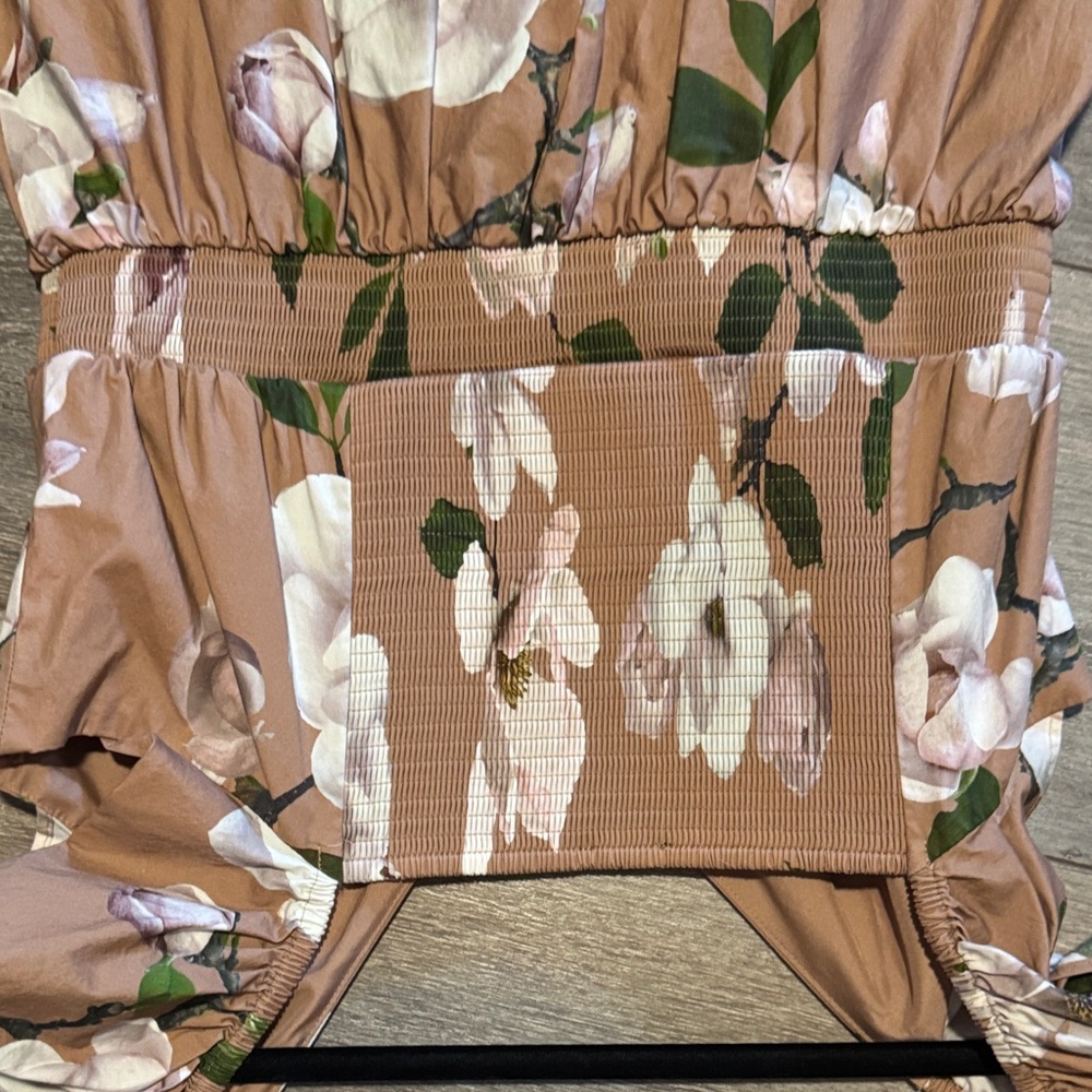 Express Floral Tiered Maxi Dress in Tan with White & Green - Picture 5 of 6